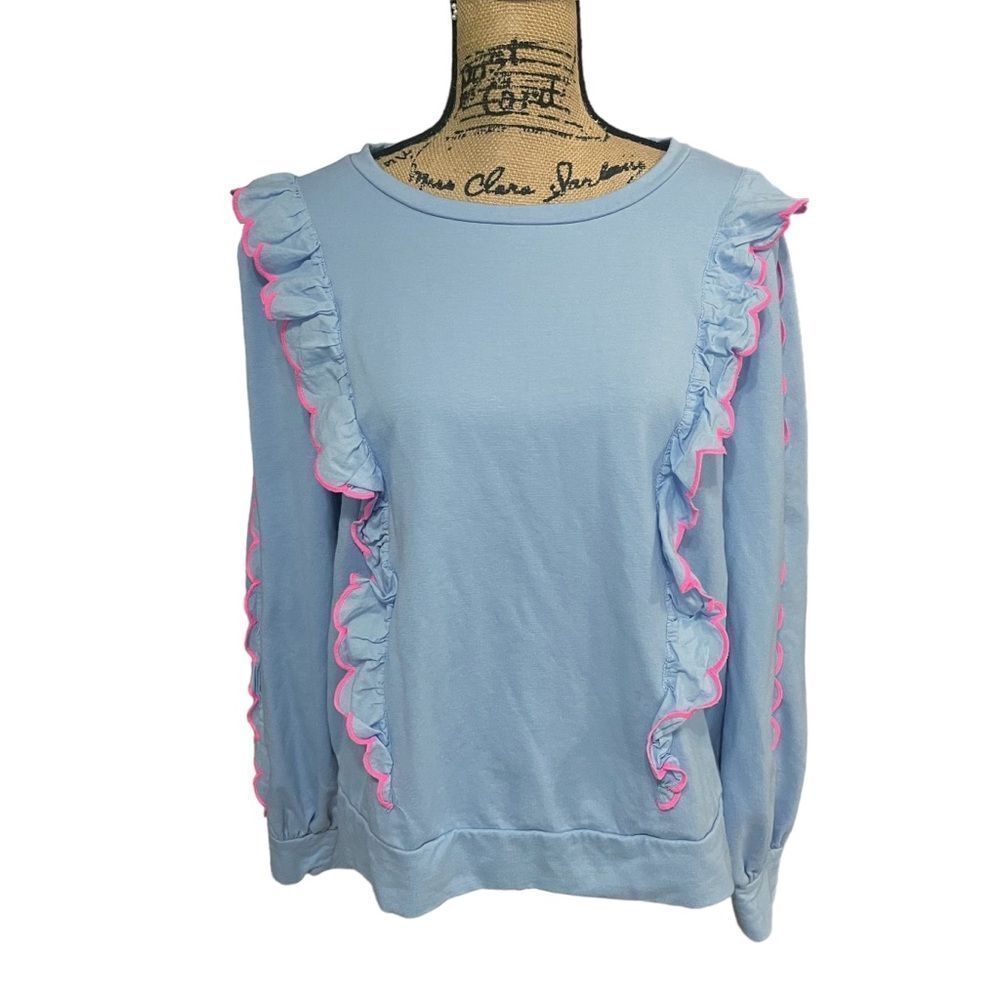 Lilly Pulitzer Light Blue Ruffle-Trim Sweatshirt with Pink Accents